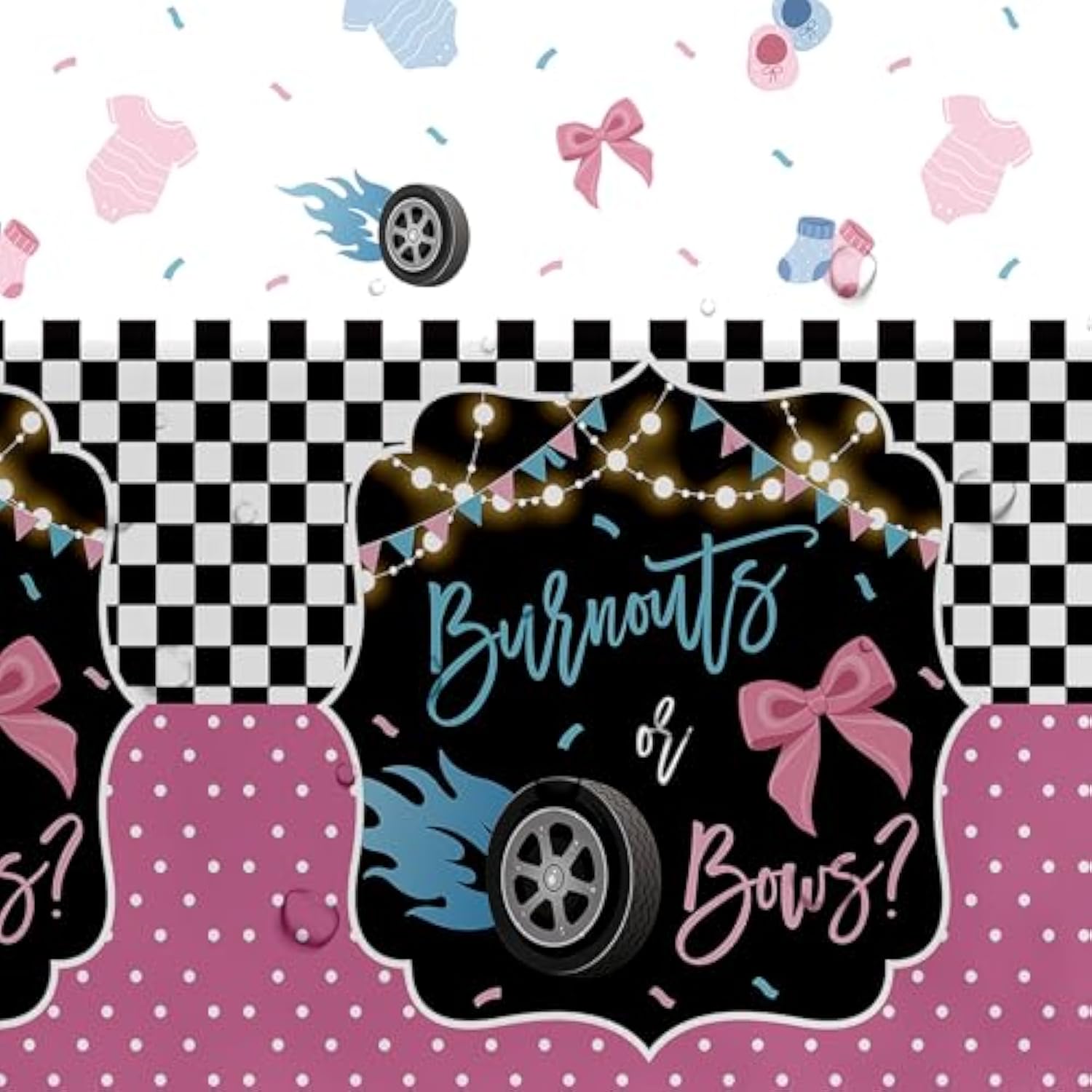 Burnouts Or Bows Gender Reveal Decorations Tablecloth, 3 Pack Disposable Boy Or Girl Gender Reveal Party Tablecover Supplies For Race Car Vs Bows Baby Shower, 86In X 55In