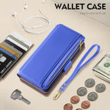 Compatible With Iphone 16 Wallet Case,Rfid Blocking Pu Leather Phone Case Women Men Kickstand Flip Cover Wrist Strap Zipper Credit Card Holder Slots For Apple 16 6.1",Ultramarine