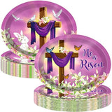 50 PCS Easter He is Risen Paper Plates 11 Inch Disposable Jesus Cross Easter Tableware Easter Party Decorations for Religious Christ Party Spring Lily Floral Supplies