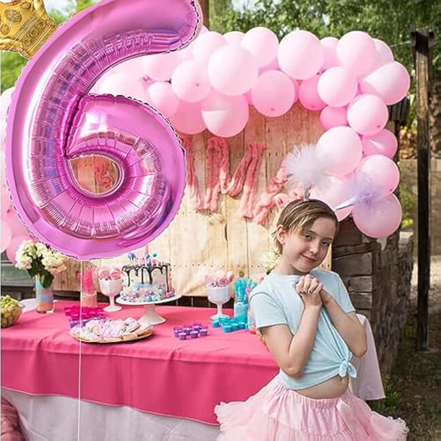40" Hot Pink Number 4 Balloon with Mini Crown 4th Birthday Party Decor