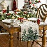 Beige Pine Tree Snowflake Merry Christmas Table Runner, Seasonal Winter Xmas Holiday Kitchen Dining Table Decoration For Home Party Decor 13 X 108 Inch