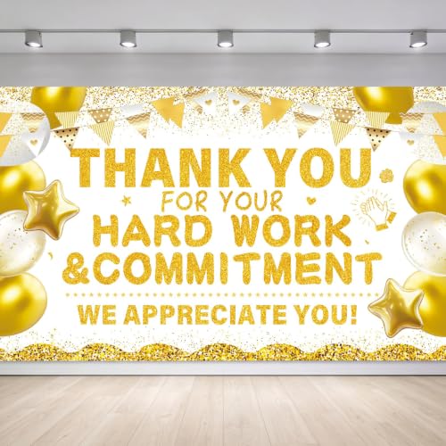 Large Thank You Banner Backdrop White Gold Employee Appreciation Decor