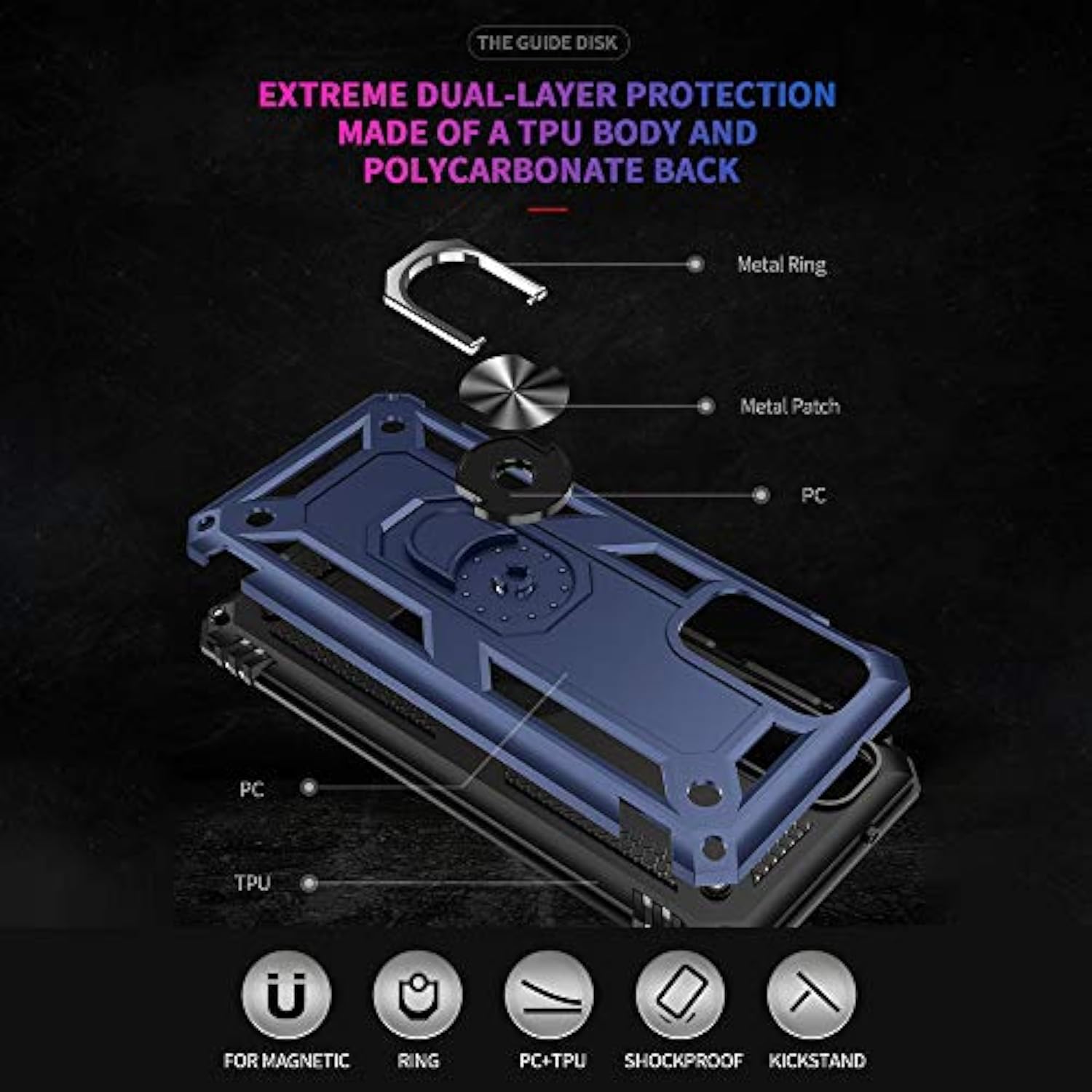 Galaxy S20 FE Case with Screen Protector and Ring Shockproof Blue