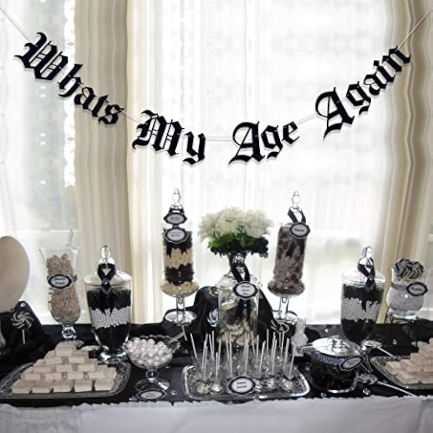 Gothic “What’s My Age Again” Old English Birthday Banner for 20th–40th Parties