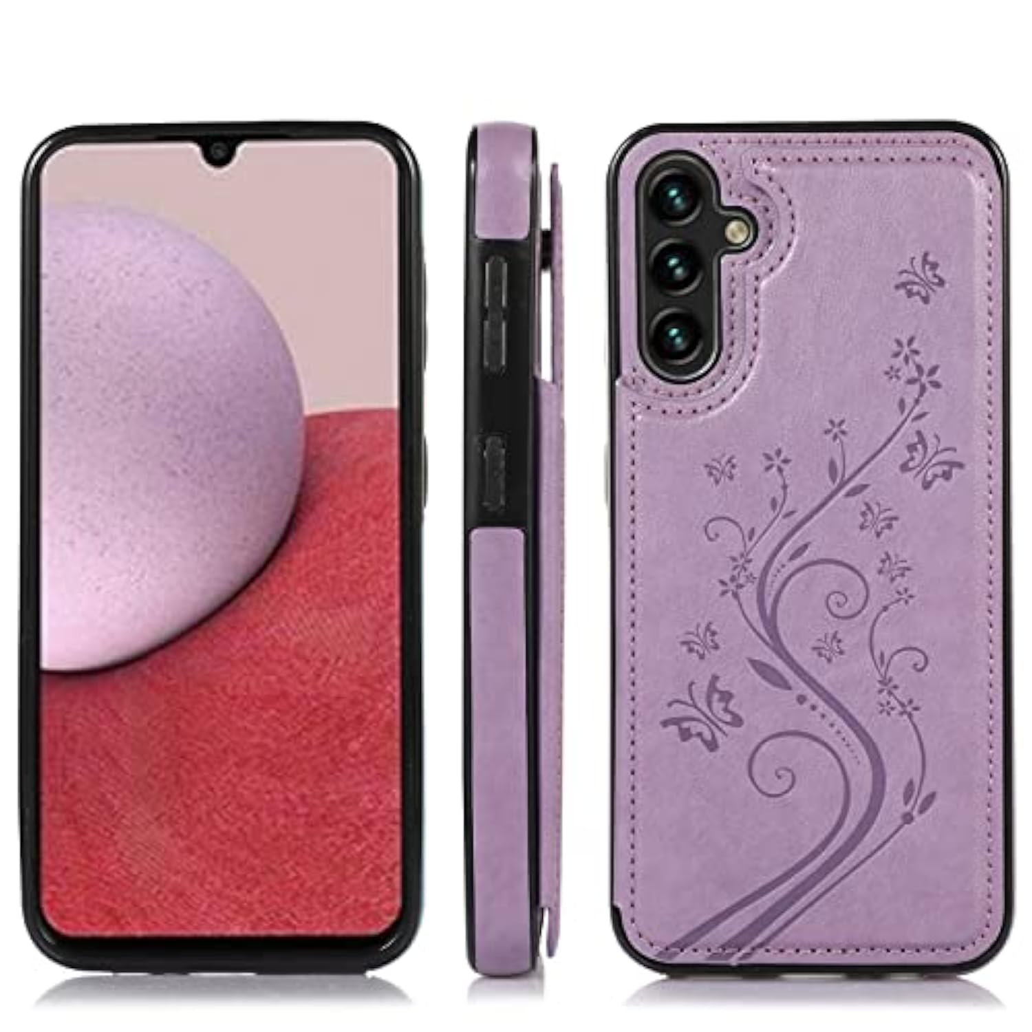 Phone Case For Samsung Galaxy A36 5G With Tempered Glass Screen Protector And Card Holder Wallet Cover Stand Flip Leather Cell Accessories A 36 36A Lte Sm-A366U Women Men Purple