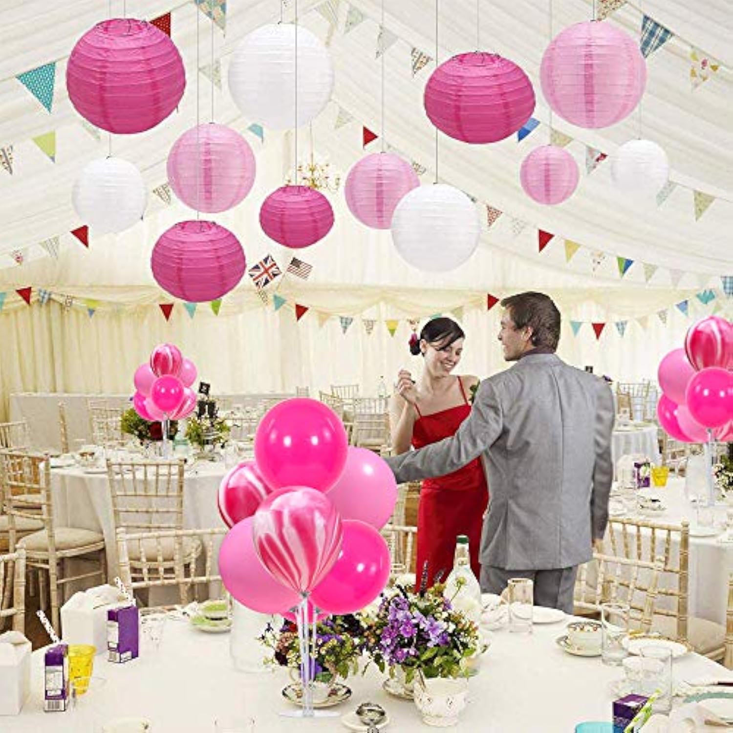 2 Set Balloons Stand Kit Pink Marble Table Birthday Decorations For Fo