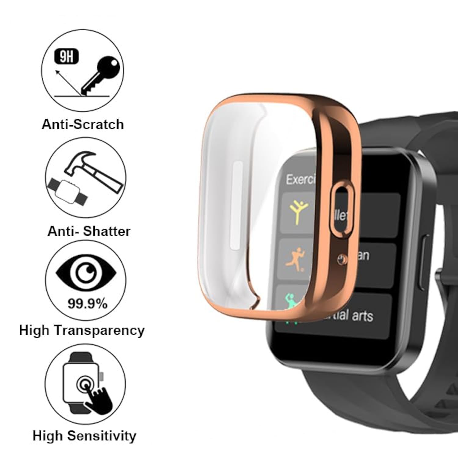 Watch Case Compatible with RUIMEN D1 1.85" Smart Watch, TPU Case with Screen Protector, Gold