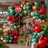 Green And Red Christmas Balloons Double Stuffed Pearl Dark Red Green Gold Balloon Garland Arch Kit Candy Cane Box Balloons For Happy Christmas Holiday New Year Birthday Party Decorations