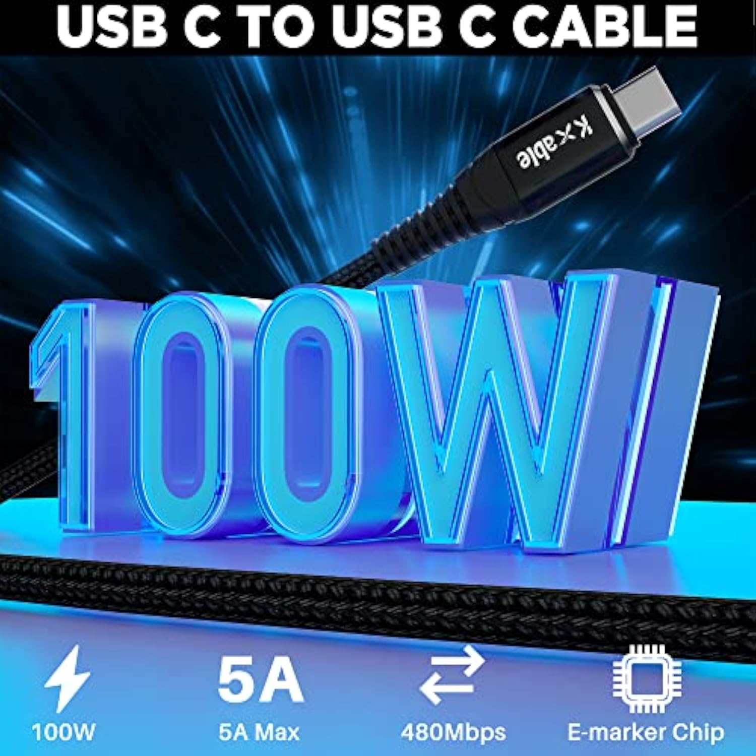 Usb C To C Cable 100W 2 Feet (2 Pack), Usb 2.0 Type C Charging Cable, Nylon Br