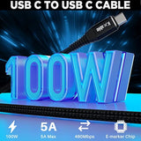 Usb C To C Cable 100W 2 Feet (2 Pack), Usb 2.0 Type C Charging Cable, Nylon Br