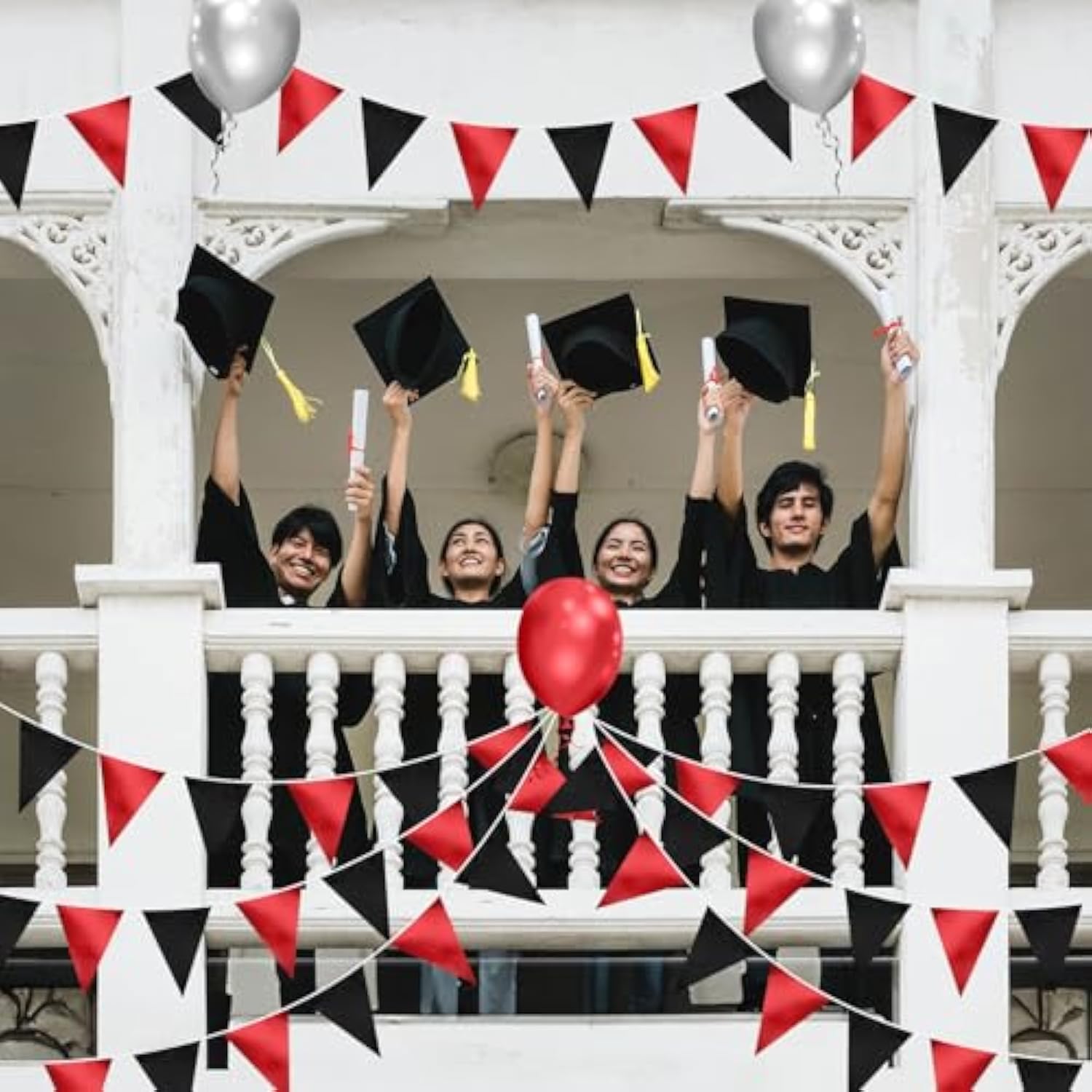 40 Feet Red And Black Party Decorations Triangle Pennant Banner Flag Bunting Garland For Halloween Christmas Birthday Wedding Graduation Bachelorette Anniversary Casino Party Supplies