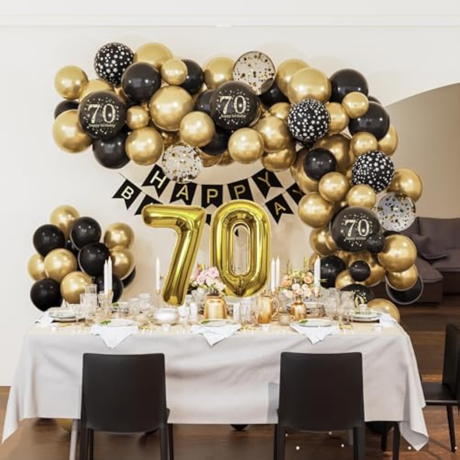 70Th Birthday Decorations Men Women, Black And Gold 70Th Birthday Balloons Set Party Decorations With Happy 70Th Birthday Decorations Banner?Black Gold Decor For 70Th Birthday Party