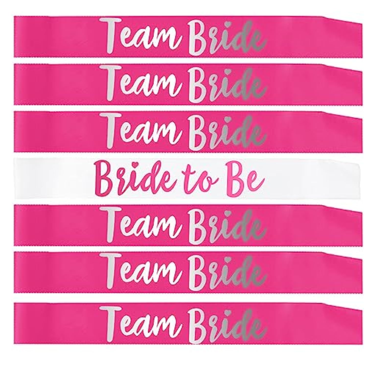 Team Bride 7Pc Satin Sash Set - Sophisticated & Fun Party Favors For Bachelorette Party, Bridal Shower & Wedding Party (7Pc Set, White & Pink)