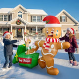 5 Ft Christmas Inflatable Outdoor Decoration, Dog Biting Gingerbread Inflatable With Led Lights, Funny Christmas Blow Up