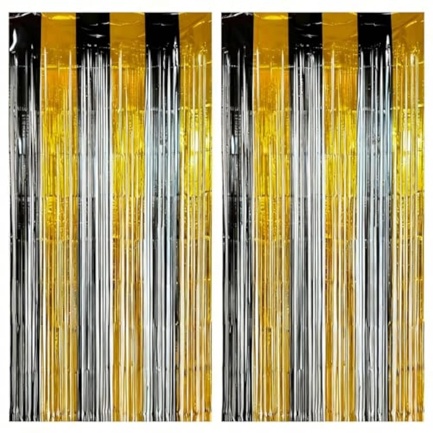 2-Pack Black Gold Foil Fringe Curtains 3.3x6.6 ft for Party and Event Decor
