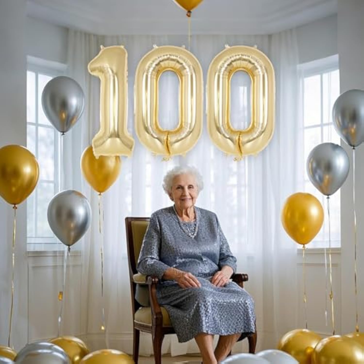 Champagne Gold Number 100 Balloon, 40 Inch Foil Number Balloons, 100Th Birthday Decorations, Giant Mylar Number 100 Balloons For 100 Years Old Birthday Party Anniversary Decorations (Champagne Gold)