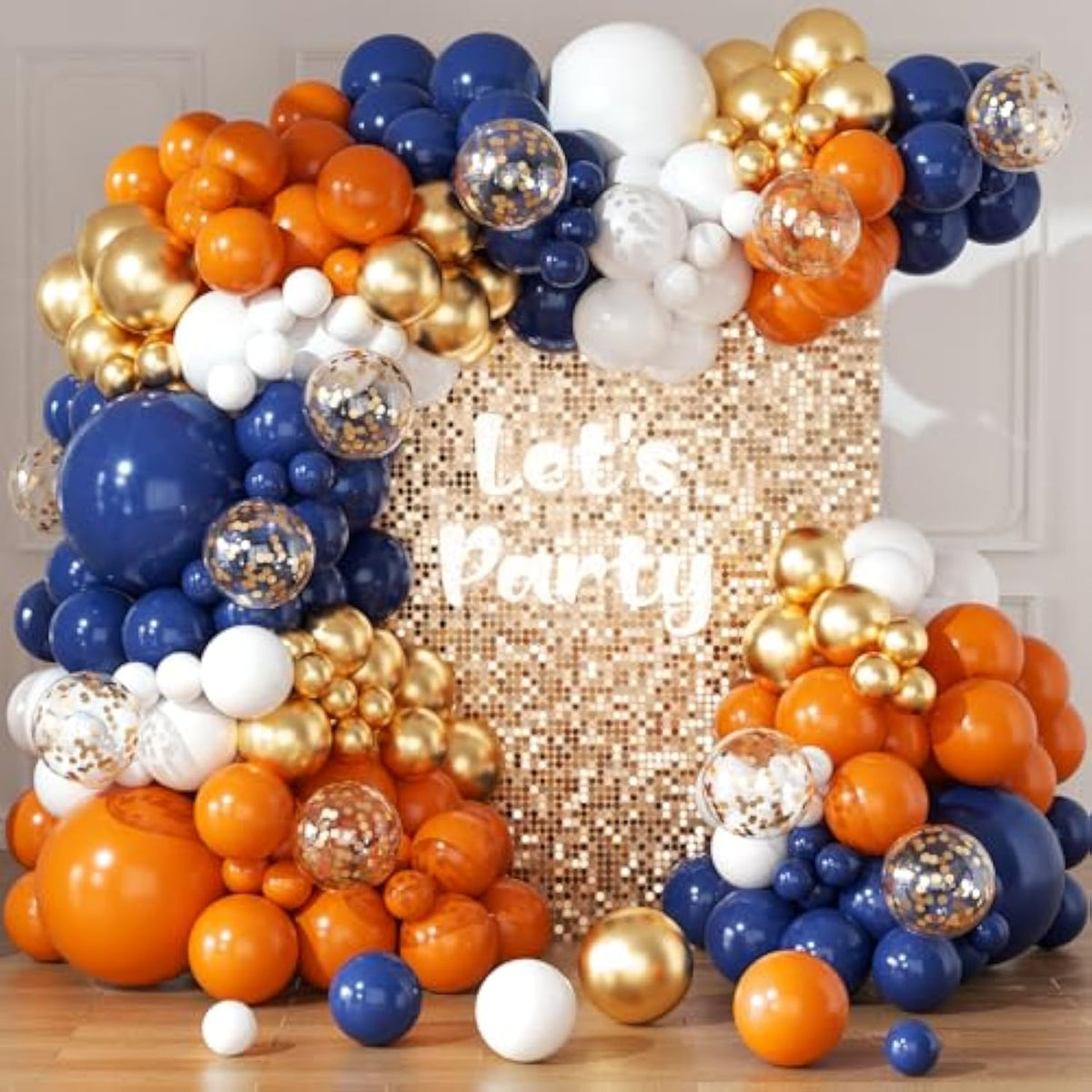 Orange Navy Blue Balloon Arch Kit 164PCS White Gold Confetti Balloons for Party