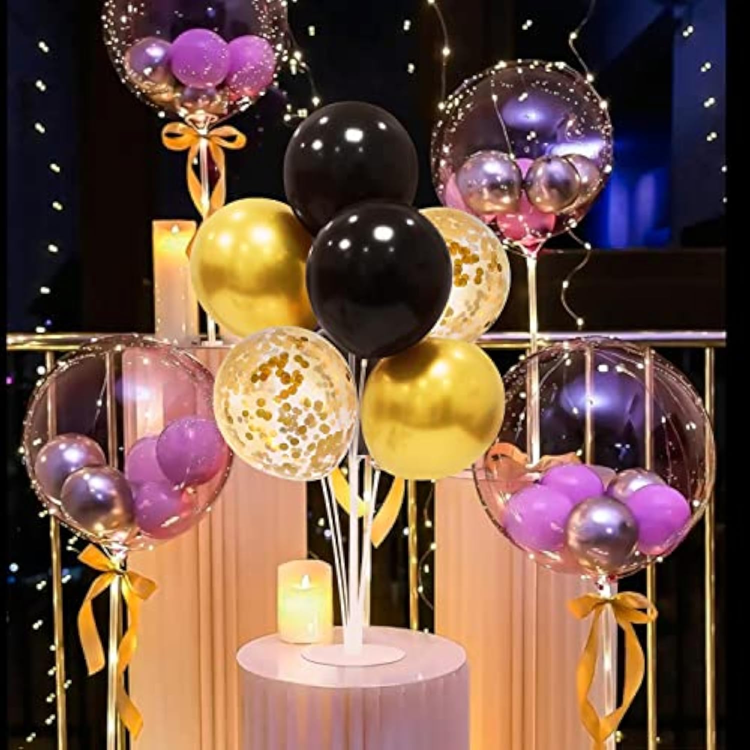 4-Set Black and Gold Balloon Stand Centerpieces for Parties and Celebrations