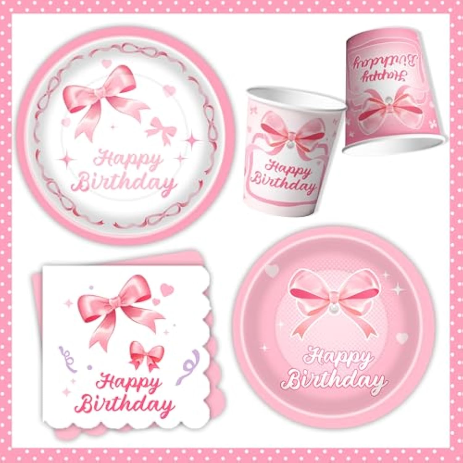 206Pcs Pink Bow Birthday Party Supplies Serve 24, Coquette Birthday Decorations Includes Bow Banner Garland, Hanging Swirls, Backdrops,Tablecloth, Plates For Girls Bachelorette Party Decor