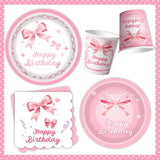 206Pcs Pink Bow Birthday Party Supplies Serve 24, Coquette Birthday Decorations Includes Bow Banner Garland, Hanging Swirls, Backdrops,Tablecloth, Plates For Girls Bachelorette Party Decor