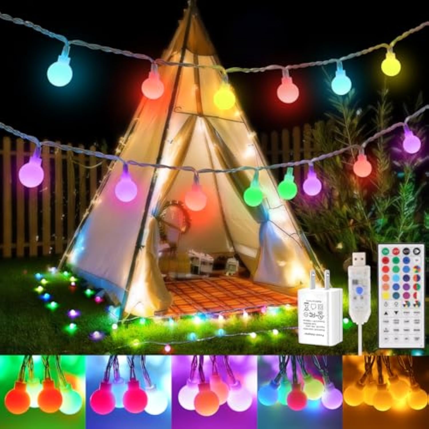 24 Colors Indoor String Lights With Remote, 16.5Ft 50Led String Lights Bedroom Usb Plug In, Color Changing Christmas Lig