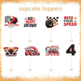 40 Pcs Need Four Speed Birthday Decorations, Checkered Flag Race Car Cupcake Toppers, Happy 4Th Birthday Decorations For 4 Years Old Boys Racing Bday Party Favors Supplies