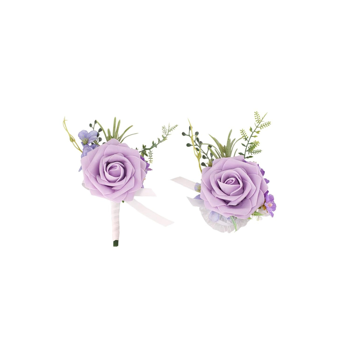 Lilac Purple Wrist Corsage And Boutonniere Set For Wedding Prom Homecoming Artificial Rose Flowers Men Groom Groomsmen Boutonniere And Women Gril Bridesmaids Wristlet Bracelet Suit Decor