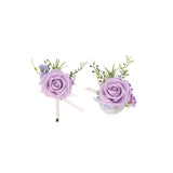 Lilac Purple Wrist Corsage And Boutonniere Set For Wedding Prom Homecoming Artificial Rose Flowers Men Groom Groomsmen Boutonniere And Women Gril Bridesmaids Wristlet Bracelet Suit Decor