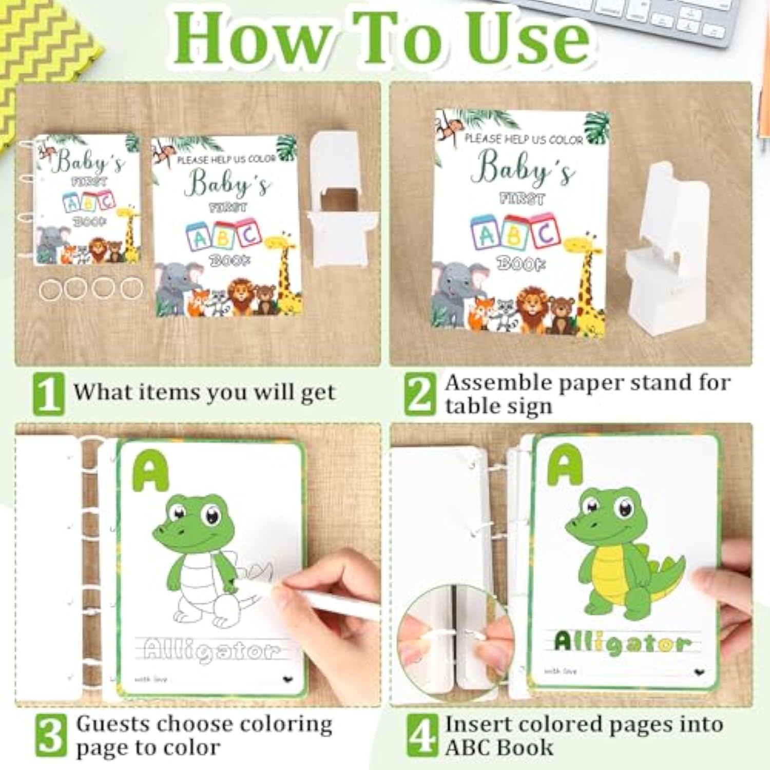 Baby'S First Abc Book Baby Shower Game 26 Pcs Coloring Card Animal Alphabet A To Z Baby Shower Guest Book Alternative Baby'S First Alphabet Coloring Book