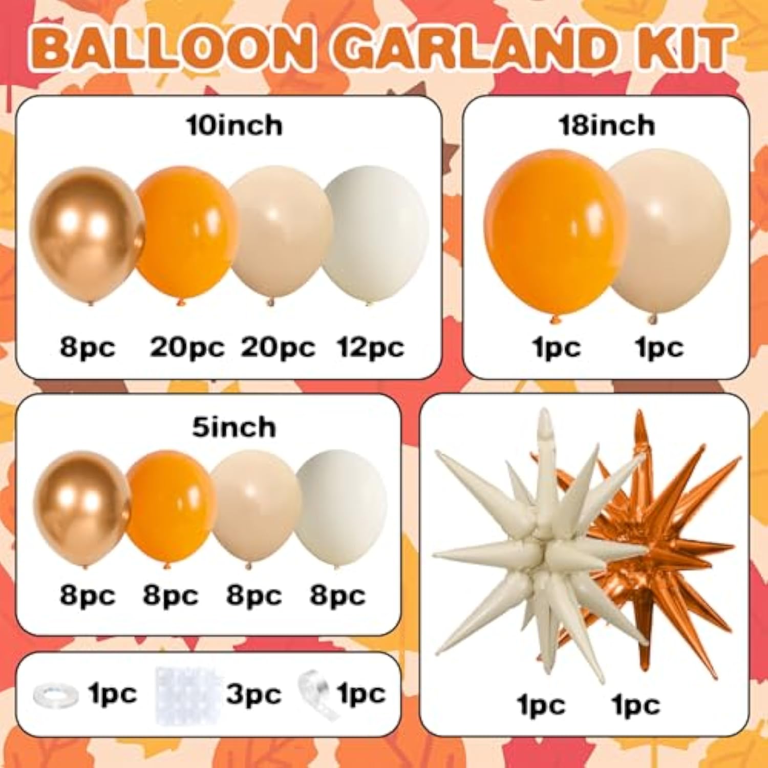 Fall Thanksgiving Balloon Arch Kit Orange Beige White Gold for Baby Shower Party Decor