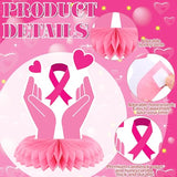 12 Pcs Breast Cancer Awareness Party Decorations Honeycomb Centerpieces Pink Ribbon Butterfly Daisy Heart Table Topper Believe Hope Love Table Decoration for Breast Party Favor Supplies