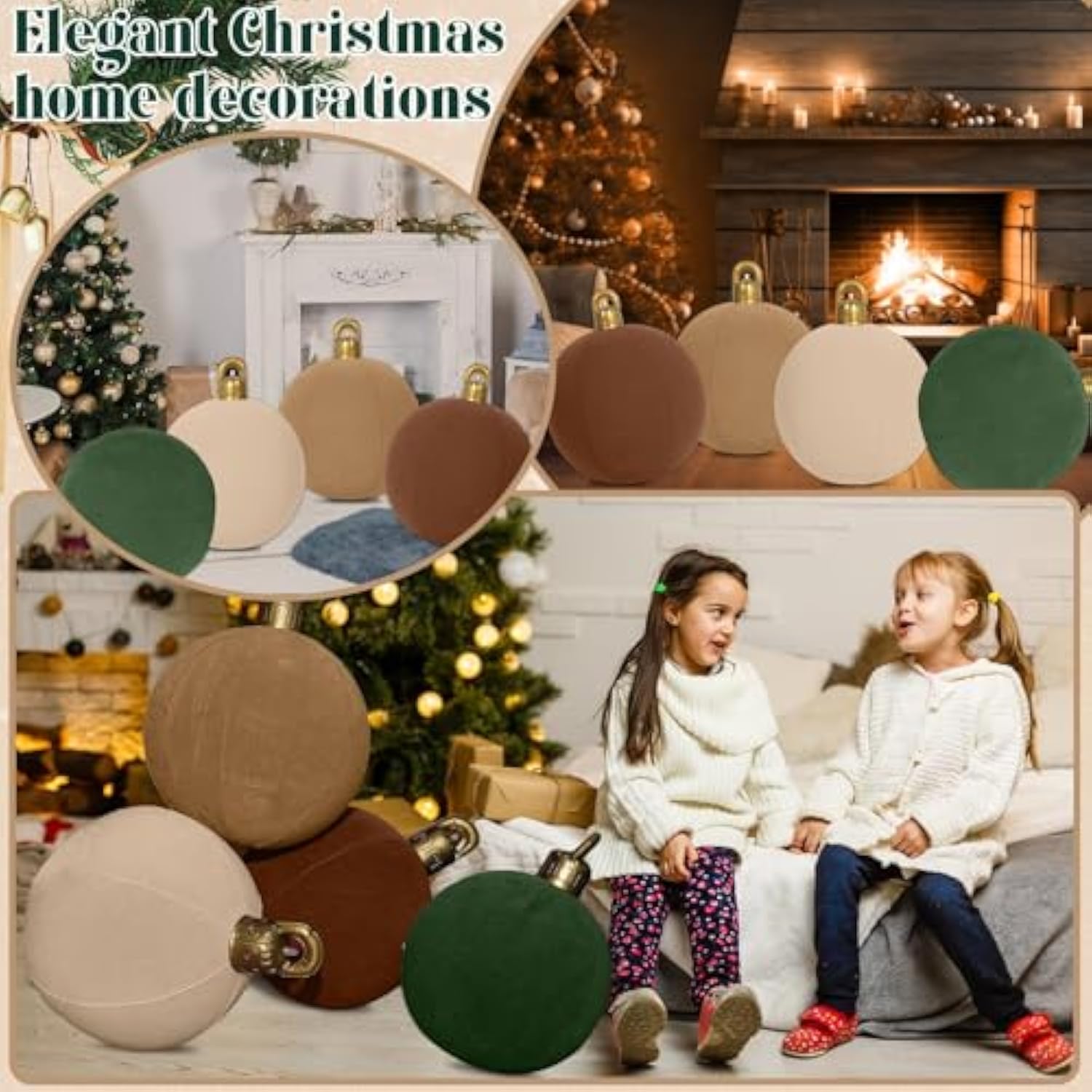 4 Pcs 18" Velvet Christmas Inflatable Ball Ornament Large Xmas Inflatable Pvc Balls Blow Up Flocked Christmas Ornaments