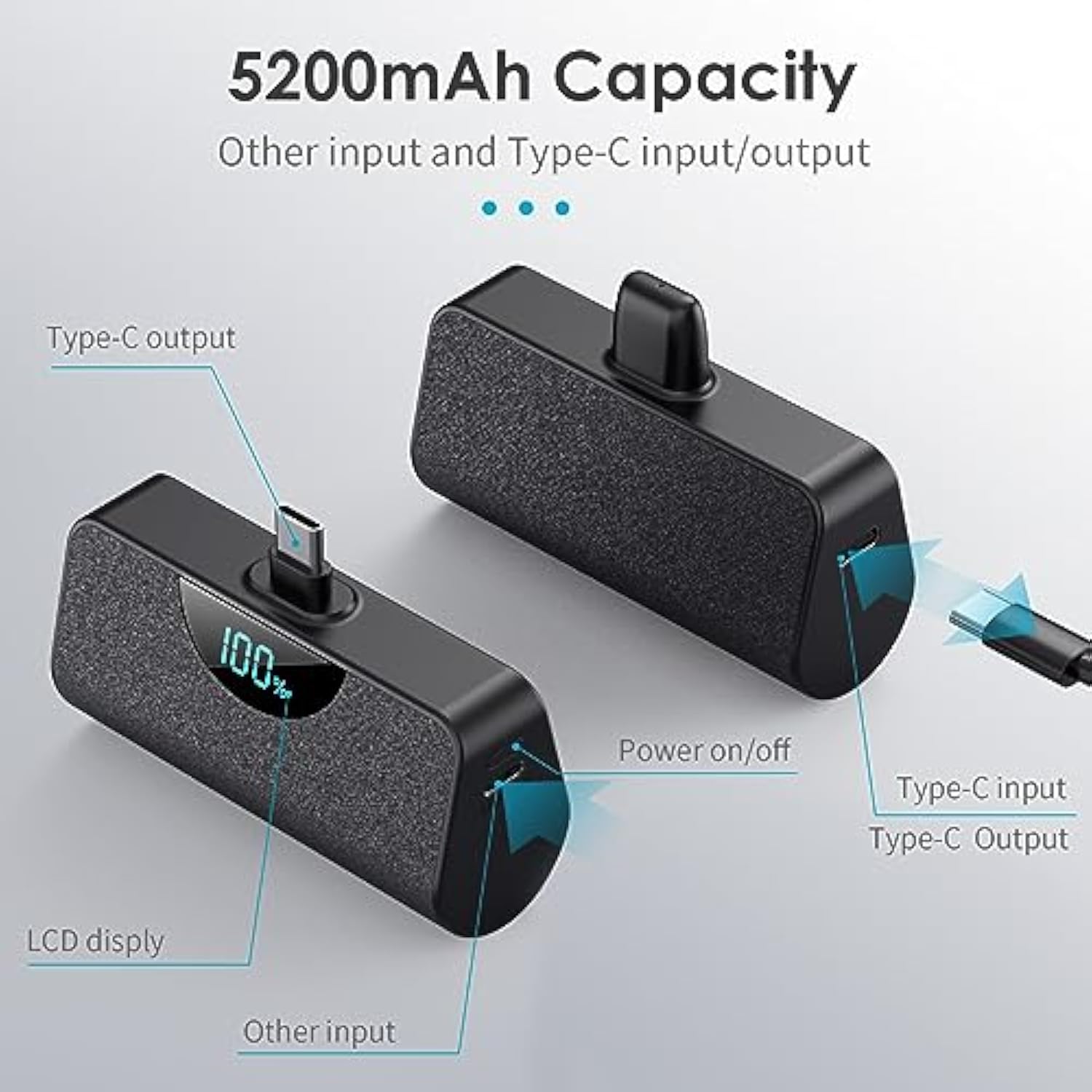 [2 Pack]Mini Portable Charger Usb-C Power Bank 5200Mah,Lcd Display Pd Fast Charging Battery Pack Backup Charger Compatible With Iphone 16/16 Plus/16 Pro/16 Pro Max/15 Series,Samsung,Android Phones Etc