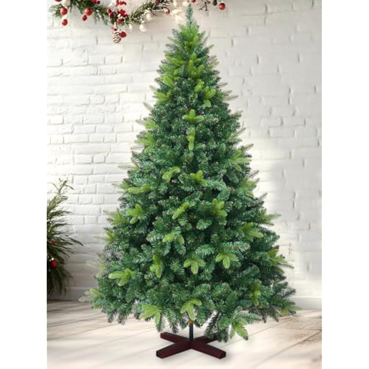 Artificial Christmas Tree, 6Ft Realistic Spruce Holiday Décor W/1152 Branch Tips, Easy Assembly Hinged Design, Wooden Base