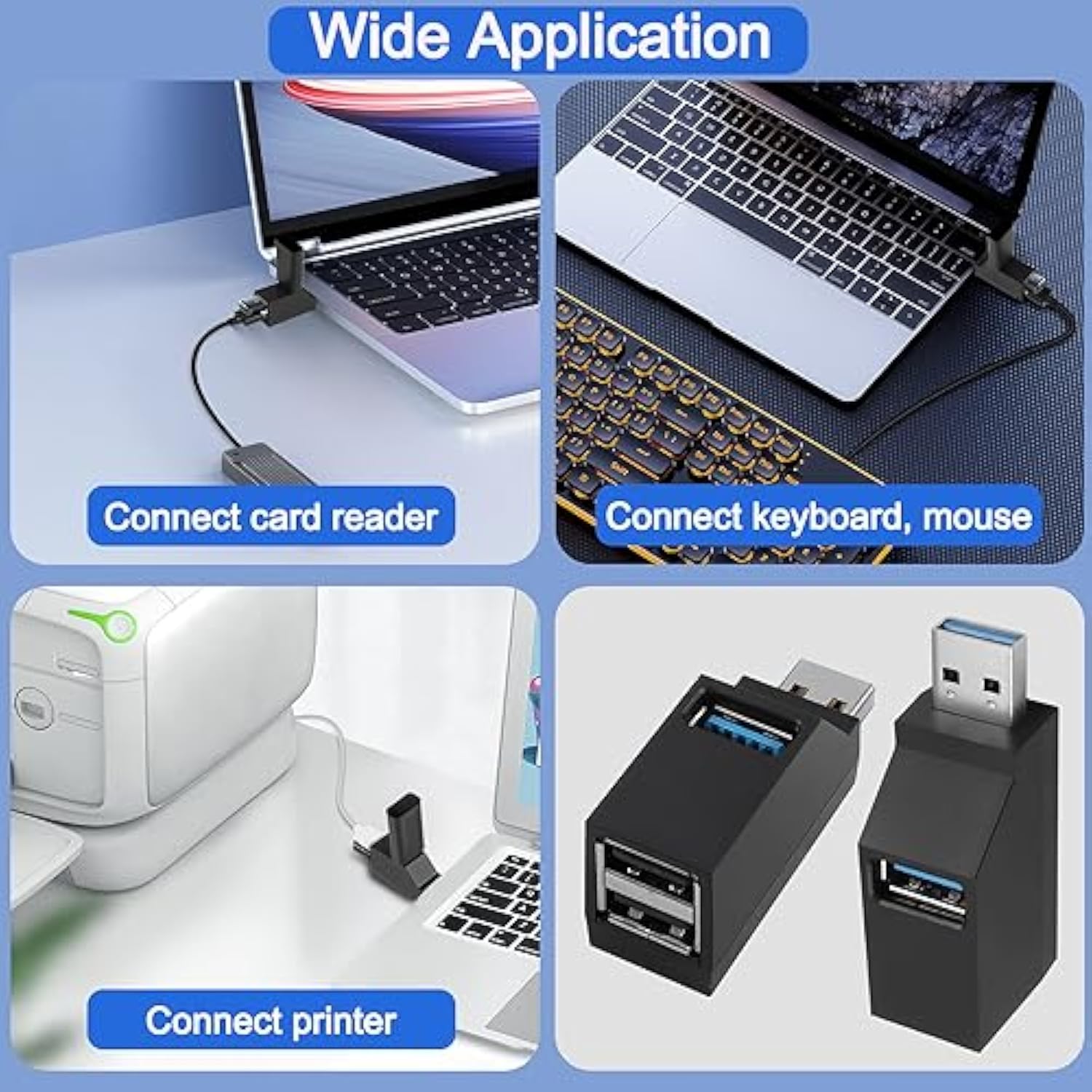 3 Ports Usb Hub,Usb Male To Female Expansion Adapter 2 Pcs 90 Degree Splitter