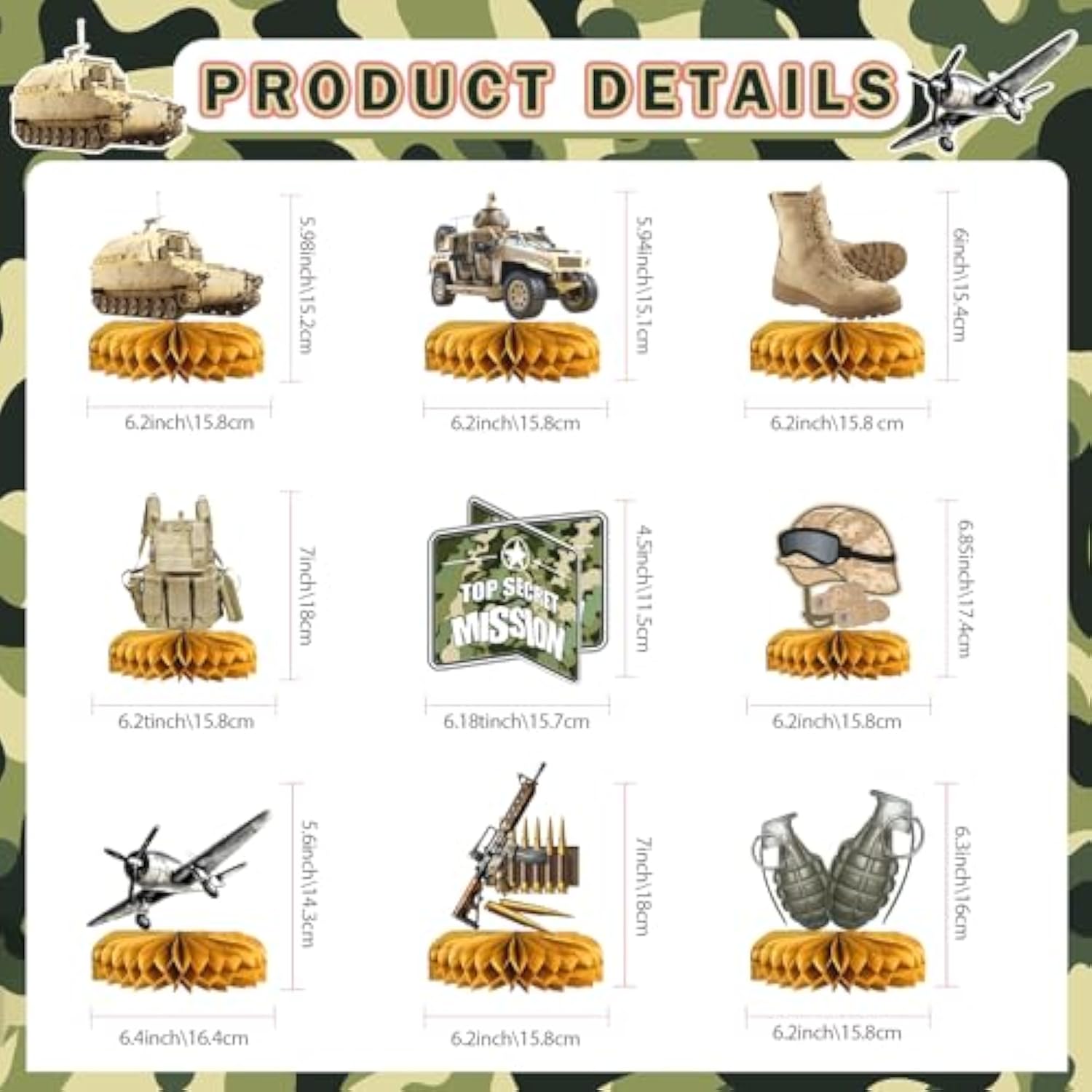 Army Party Decorations Centerpieces, 3D Tank Honeycomb, Military Table Decorations, Army Birthday Party Decorations For Baby Shower Camo Birthday Party