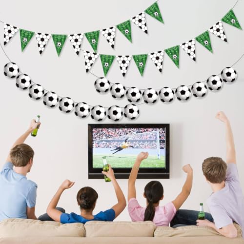 4PCS Soccer Party Decorations Soccer Banner Triangle Flags Birthday Garland Black White Soccer Ball Bunting Banner Soccer Birthday Decorations Sport Party Supplies Sport Theme Game Day Decorations