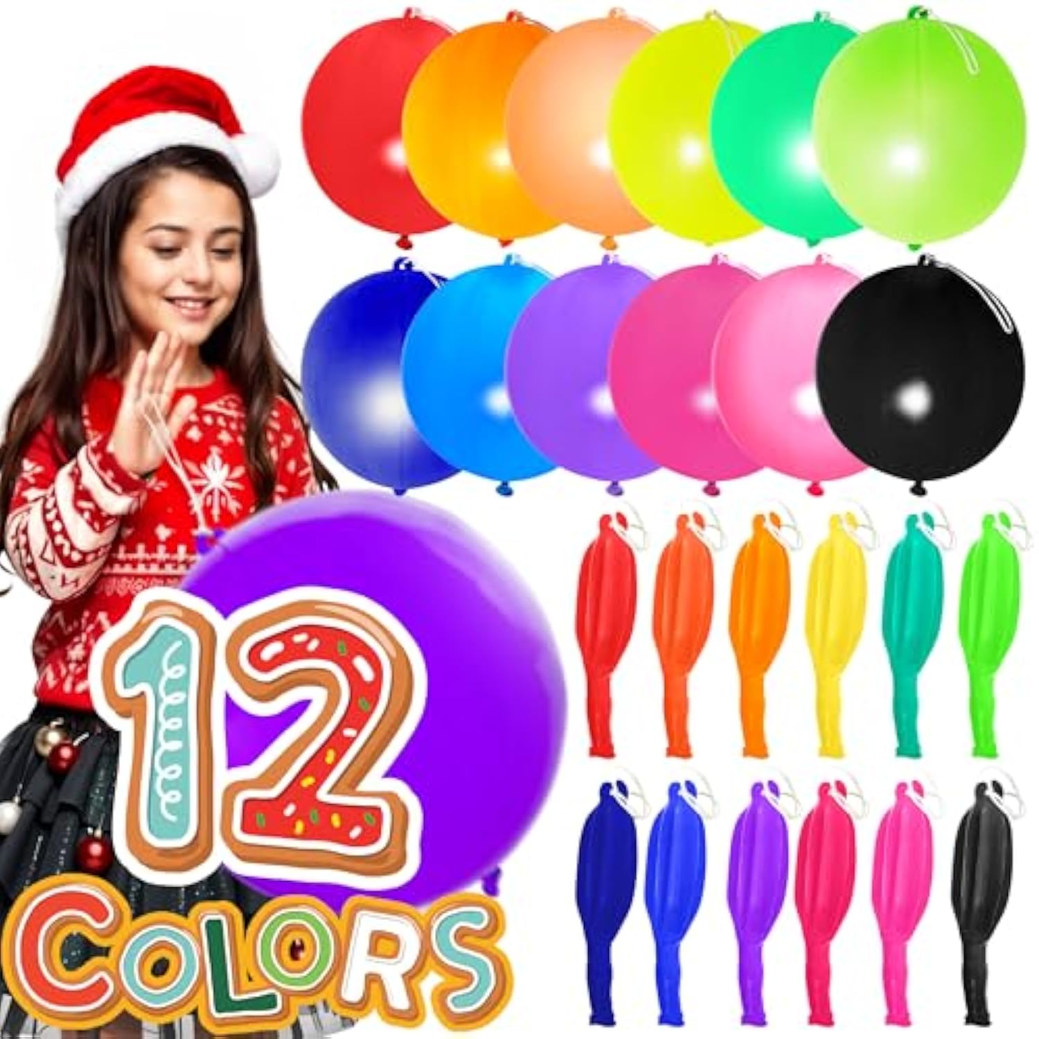 30-Piece 18-Inch Punch Balloons 12 Colors Heavy Duty Party Toy Set