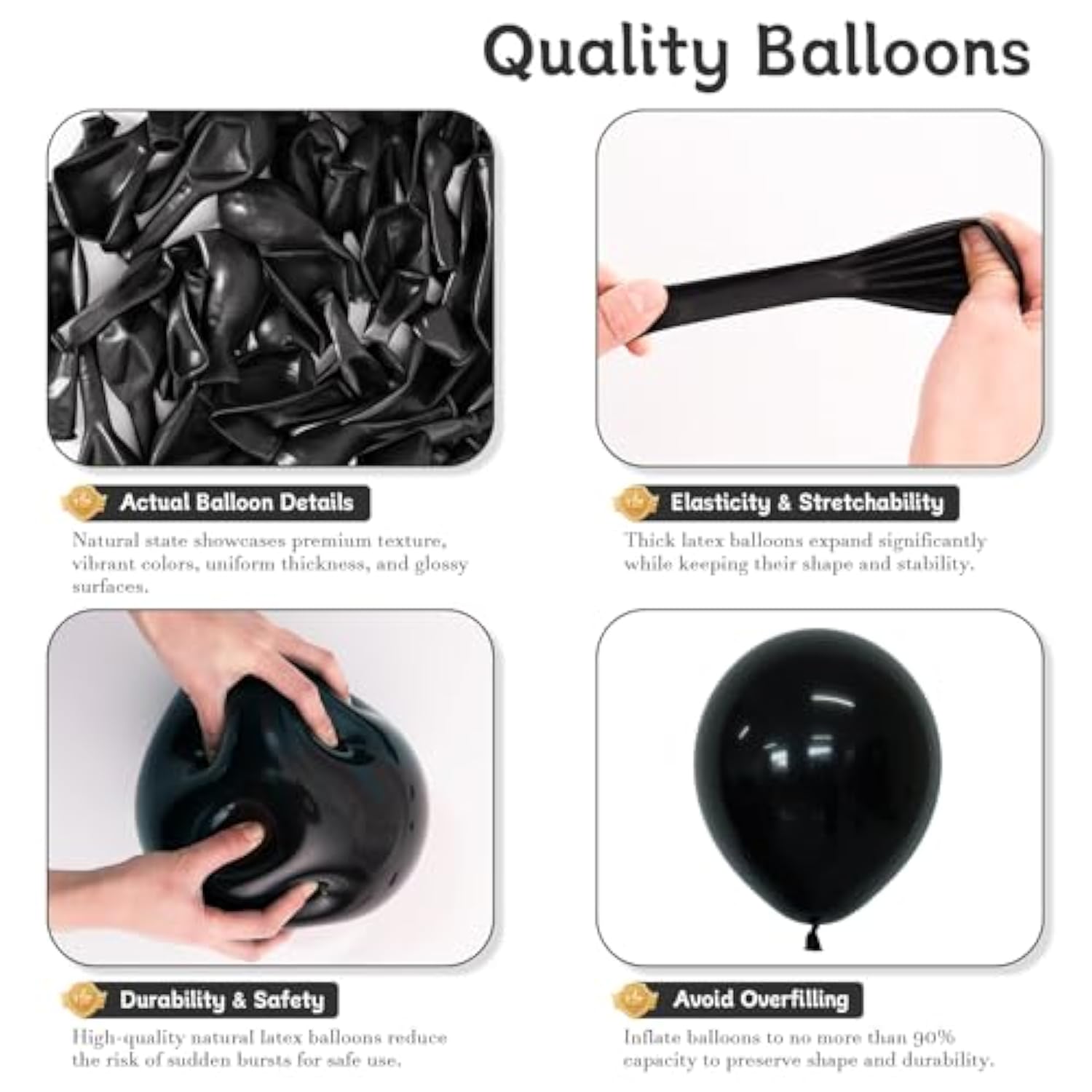 125 Pcs Black Latex Balloons Various Sizes Party Decorations