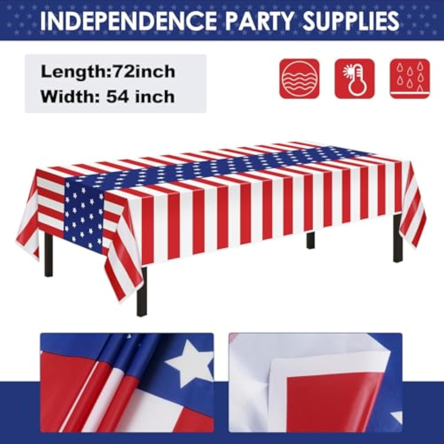 Patriotic Party Set (152-Piece): American Flag Tablecloth, Plates, Cups