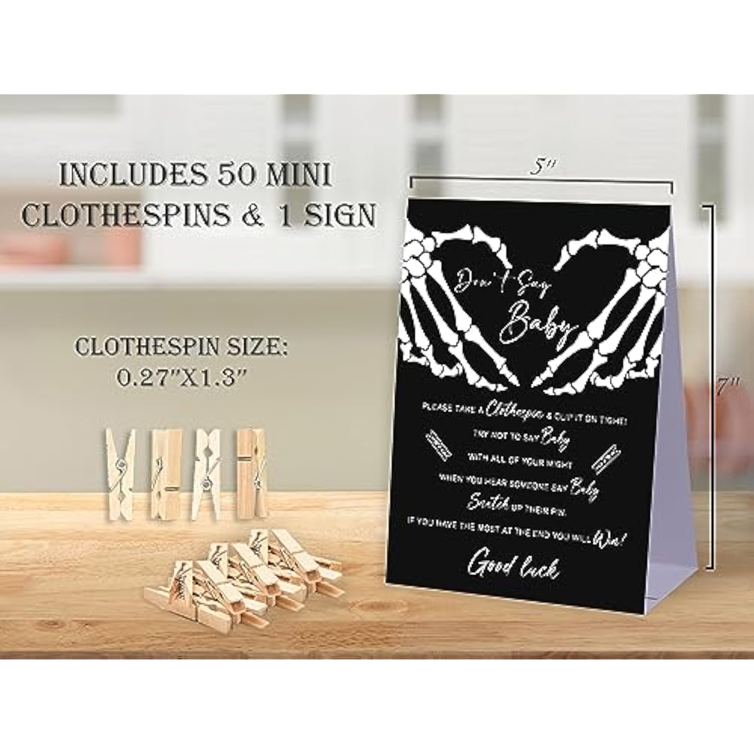 Don'T Say Baby Baby Shower Game,Halloween Gothic Baby Shower Decorations,Mini Clothespins For Baby Shower,Neutral Baby Shower Decorations,Little Cutie Baby Shower,1 Sign & 50 Mini Clothespins Set-B4