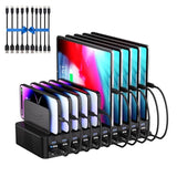 270W Charging Station for Multiple Devices, 20-Port USB Fast Charging Station with Adjustable Dividers & 10 Cables, Multi Device Organizer Charging