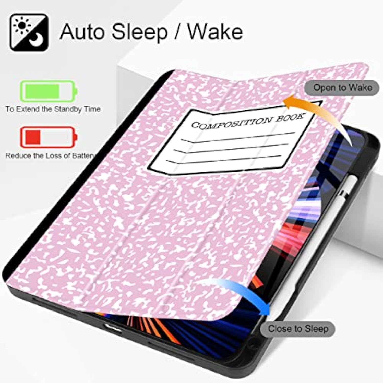 For Ipad Pro 12.9 Case 2022 2021 6Th 5Th Gen- Built In Pencil Holder - Trifold