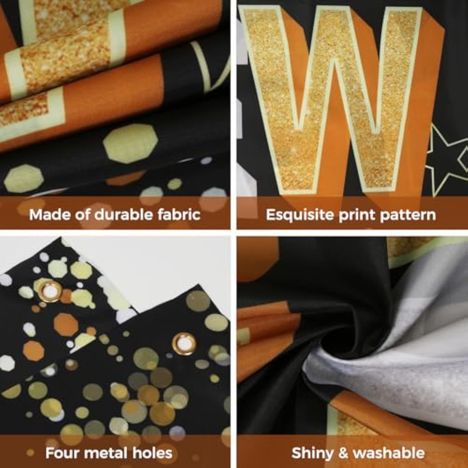Happy New Year 2025 Banner and Backdrop 72x44 Inch Black and Gold for Party Decor