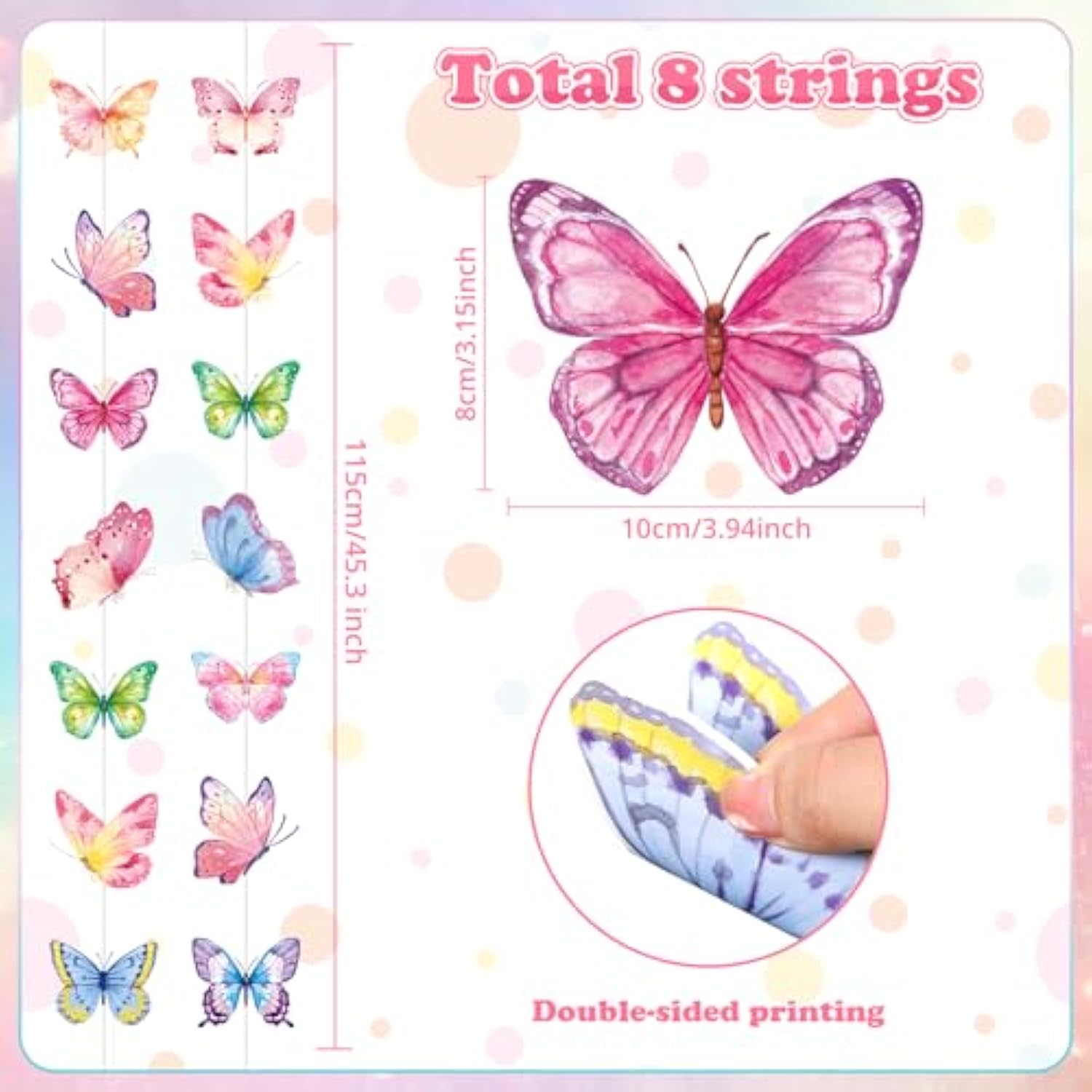 8 Pcs Butterfly Birthday Garland Decoration Spring Butterfly Paper Garland Banners Hanging Decor For Home Wedding Bachelor Spring Birthday Party Supplies