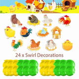 24 Pcs Chicken Hanging Swirls Chicken Farm Ceiling Swirls Decorations Chicken Birthday Party Supplies For Chick Birthday Baby Shower Decorations Chicken Party Decorations