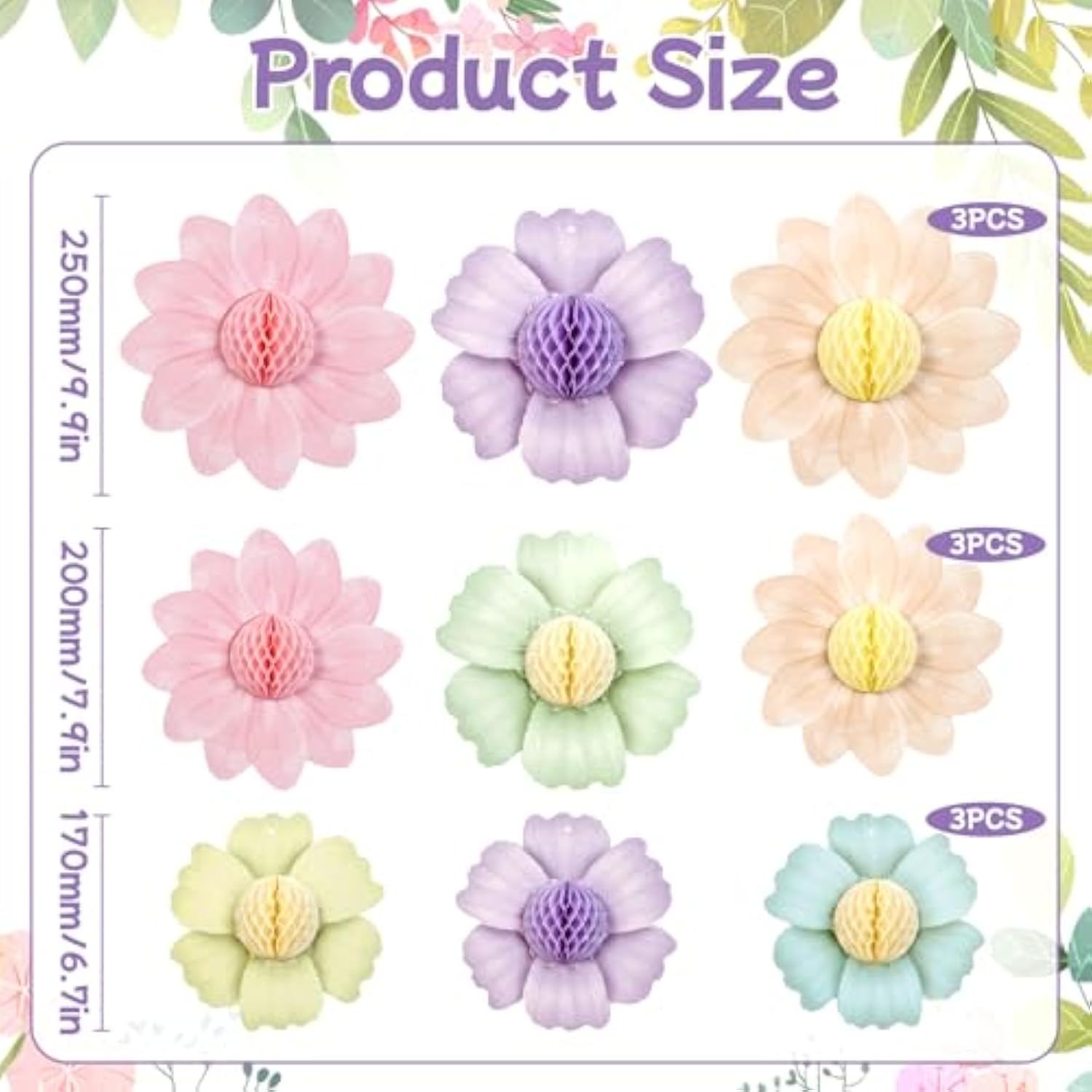 9Pcs Paper Flowers Party Decorations,Pastel Honeycomb Butterfly Party Decoration,Fairy Birthday Party Decoration For Garden Tea Party Floral Baby Shower.