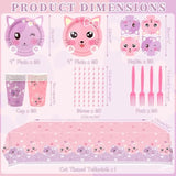 Cat Birthday Party Supplies Set, Kitten Tableware Includes Plates, Tablecloth, Cups, Forks And Straws For Kids Cat Party Decorations, Serves 20 Guest (A)