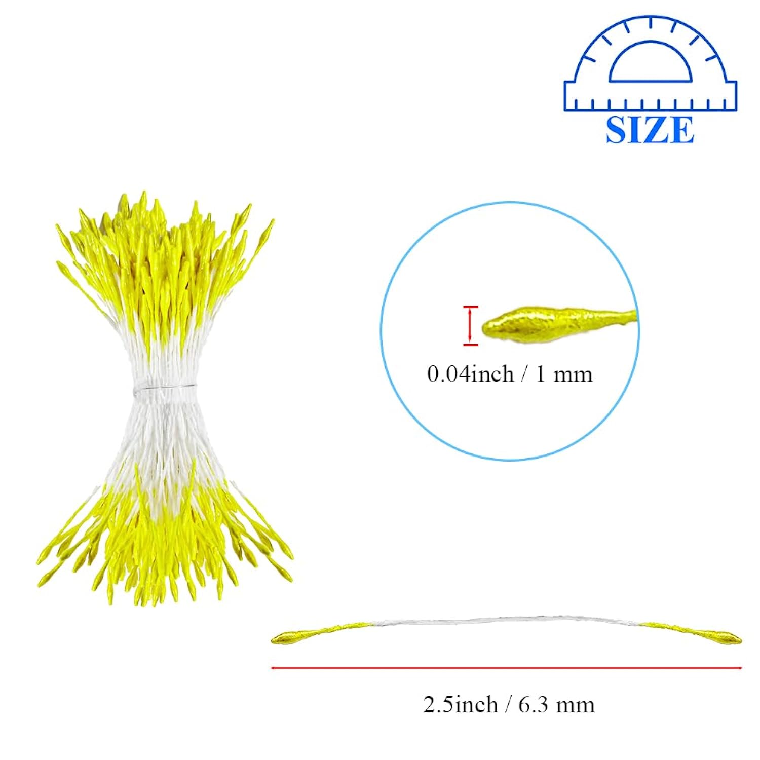 1000Pcs 1Mm Light Yellow Pearl Double Head Flower Pistil For Flower Making Scrapbook Decoration Mini Handmade Artificial Pistil Pearlized Floral Stamen Pollen