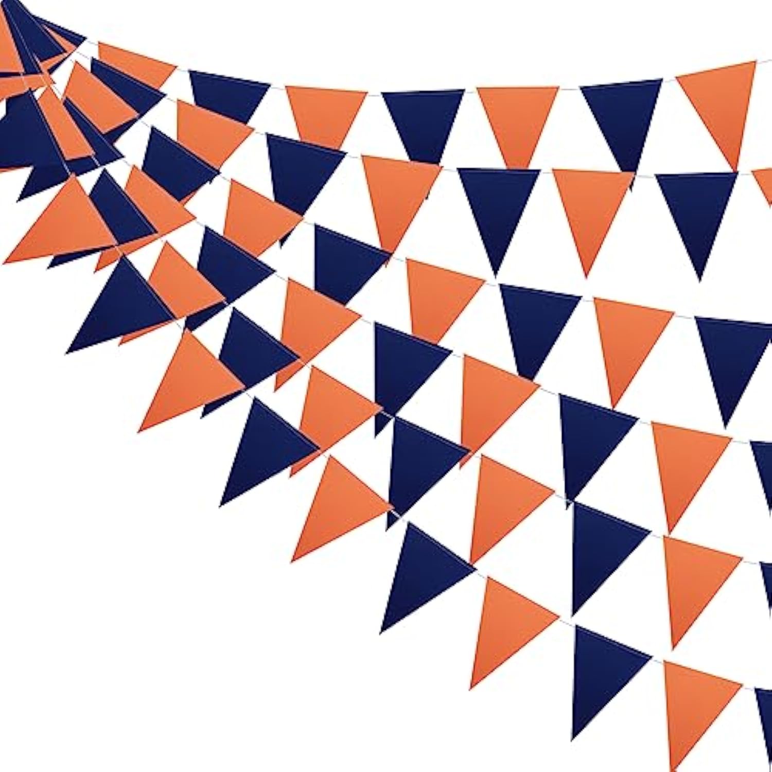 3 Pack Orange Navy Double-Sided Glitter Pennant Banner Triangle Flags Decor